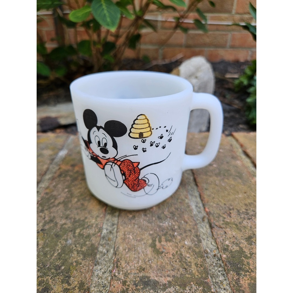 Vintage Mickey Mouse Club Disney Libby Milk Glass Coffee Mug Mickey and Beehive